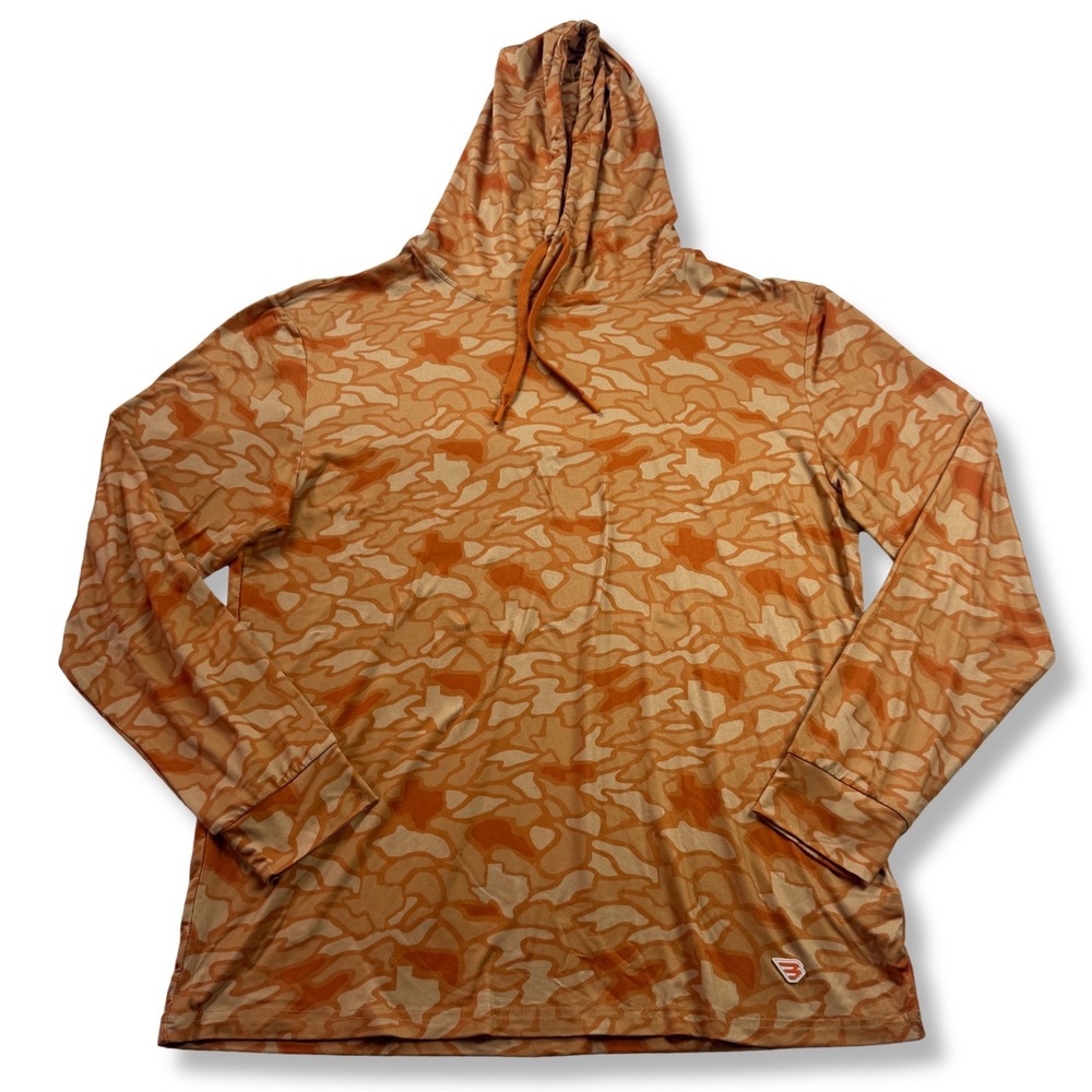 NWT Burlebo Performance Hoodie Texas Camo UPF 50 Sun Protection Mens Orange M